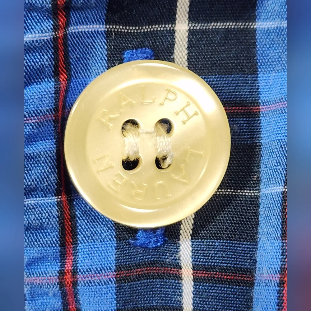 VINTAGE  Polo Ralph Lauren  Men's Pajama Top Plaid Size Extra Large Blue - Picture 6 of 10